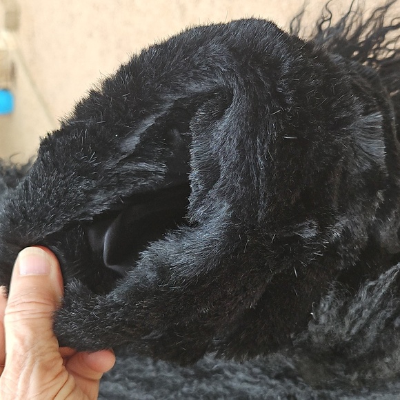 Vintage 80's Black Curly Hair Tibetan Lamb Spain, Rabbit Fur Trim Jacket Size M - Picture 5 of 16